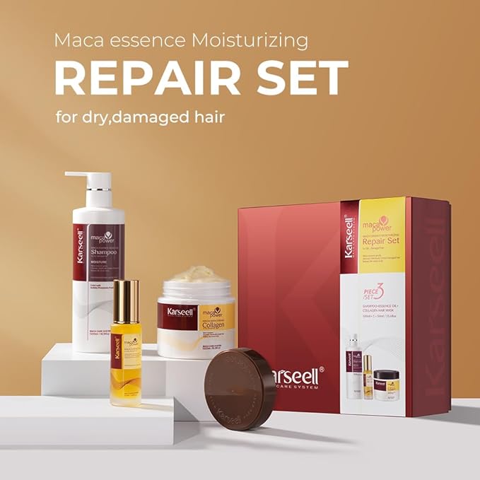 Karseell Collagen Hair Treatment Set, Deep Repair Collagen Hair Mask Shampoo and Argan Oil for Dry Damaged Hair of All Types - 2 x 16.9floz + 1.69floz