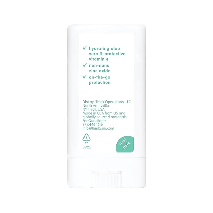 Thinkkids SPF 30 Mineral Sunscreen Stick, 0.64 Oz, Safe, Natural, Water Resistant Reef Safe Sunscreen for Children, Broad Spectrum UVA/UVB Sun Screen, Travel Stick for Sun Protection