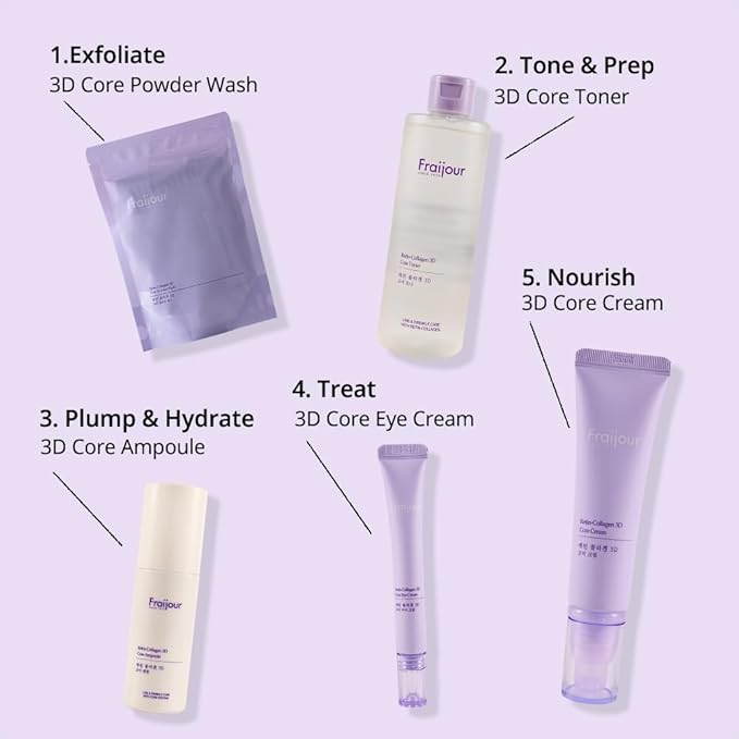 Fraijour Retin-Collagen 3D Core Powder Wash – Exfoliating Powder Cleanser with Papain & 7 Collagens, Tightens Pores, Smooths Skin, Anti-Aging, For Oily & Acne-Prone Skin, 30 Packets, 0.04 oz. each