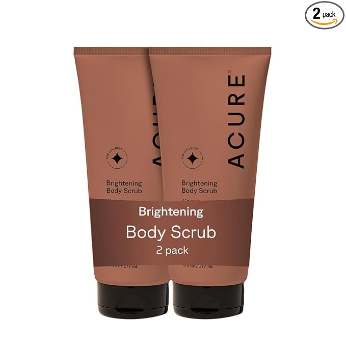 Acure Brightening Body Scrub - Exfoliating Body Scrub with Sea Salt, Scrubber for Men & Women to Smooth Sensitive Skin & Remove Dead Skin Cells, Exfoliator with Clay & Niacinamide - 6 fl oz (2 Pack)