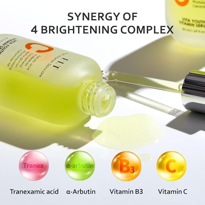 ELT Vita Youth Vitamin C Face Serum 1.69fl.oz.(50ml) -Korean Ferulic Acid, Beta-Glucan - Skin Brightening, Anti-Aging, Dark Spot Remover - K-Beauty Skincare (Pack of 1) eltcosmetics