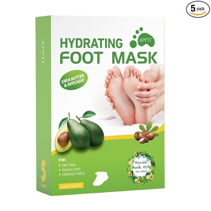 5 Pairs Foot Peel Mask, Exfoliating Foot Peeling Mask for Dead Skin, Callus Remover Foot Mask, Shea Butter & Avocado
