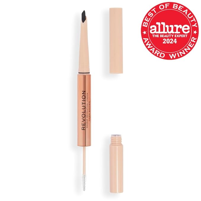Revolution, Fluffy Brow Filter Duo, 2-in-1 Eyebrow Pencil & Gel, Enhances & Shapes Brows, Vegan & Cruelty-Free, Dark Brown, 1 piece