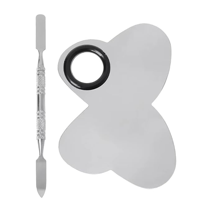 1Set Steel Butterfly Design Palette With Spatula Rods for Mixing Cream Pigments Make Up Gel Foundation Eye Shadow Nail Art Manicure Tool (Butterfly shaped color palette)