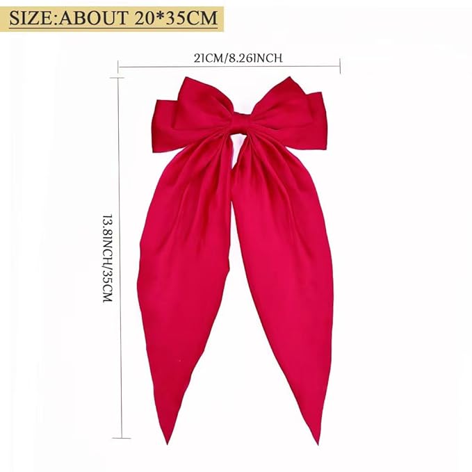 Silky Satin Oversized Long-tail Bow Clip, Large Red Hair Bow for Women Girl, Hair Accessories with Long Tail, 1Pcs