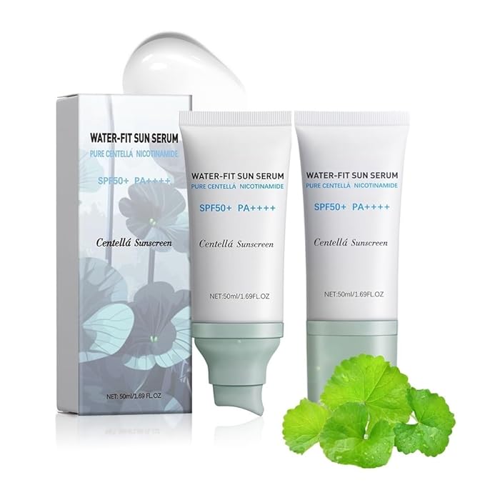 2Pcs Centella Sunscreen, Lightweight Hydrating Centella SPF50+ Water-Fit Sun Serum for All Skin Type and UV Defense
