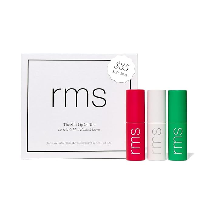 RMS Beauty Legendary Lip Oil Mini Trio – 3-Piece Holiday Set with Exclusive pH-Reactive Shade – 8-Hour Hydration & Barrier Repair – Non-Sticky High-Shine Gloss with Jojoba Oil – 3 Minis