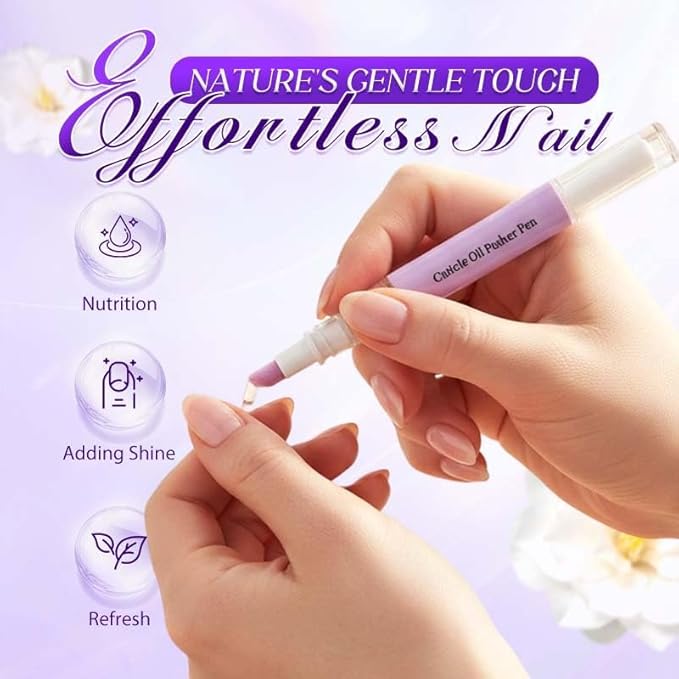 Cuticle Oil Pusher Pen – 2-in-1 Nail Care Tool with Ceramic Cuticle Pusher & Moisturizing Oil, Portable Nail & Hangnail Care Pen for Dry Cuticles & Daily Hand Beauty