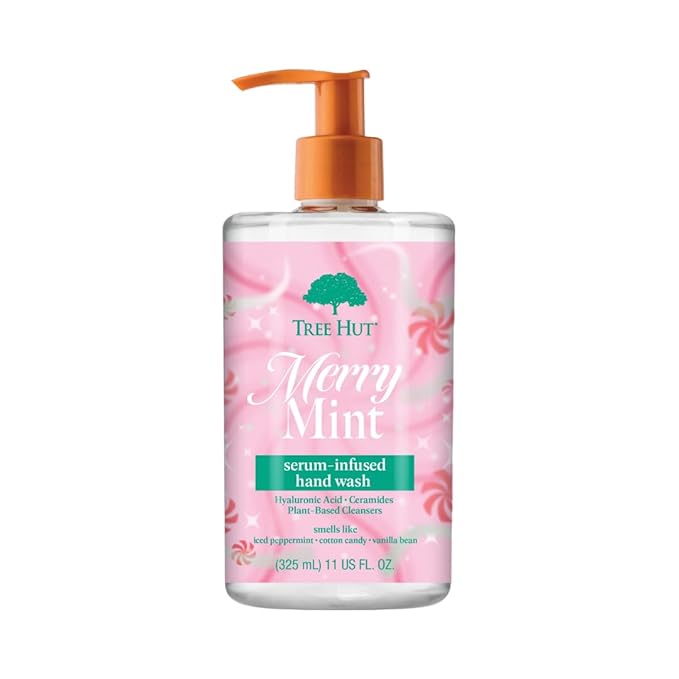 Tree Hut Merry Mint Serum Infused Hand Wash, Nourish & Hydrate Hands with Strengthening Skin Care, Long Lasting Scen, Cleanse & Lock in Moisture, Limited Edition Holiday, 11 Fl Oz.