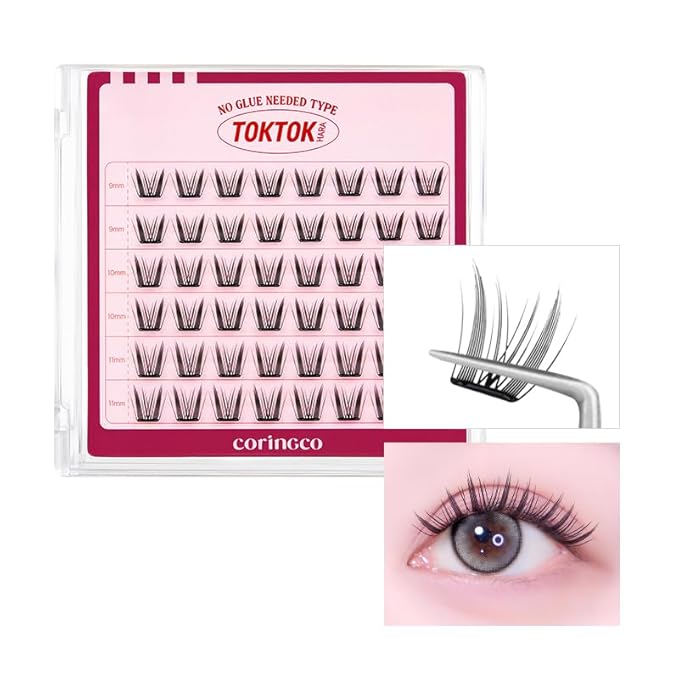 CORINGCO Toktok Hara Light Self Adhesive False Eyelashes, Natural Look, No Glue Needed, Assorted Set of 9/10/11mm, Reusable Lash Clusters Kbeauty - Bunny