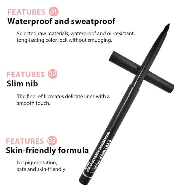 WanTuoluo 10PCS Brown Automatic Waterproof Inner Eyeliner, Eyeshadow & Eyebrow Pencil – Multi-Use Cream Pen for Liner, Shadow & Brows,Matte Quick Dry Eye Pencils, Smudge Proof, Delineador de ojos