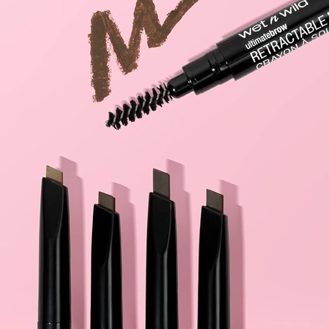 wet n wild Ultimate Eyebrow Retractable Definer Pencil, Medium Brown, Dual-Sided Brow Brush, Fine Tip, Shapes, Defines, Fills Brow Makeup, 1 Count (Pack of 2)