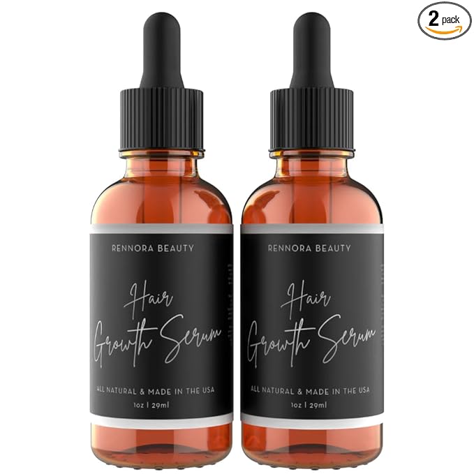 Rennora Hair Growth Serum with Organic Herbs and Natural Vitamins, Peppermint Oil, Stinging Nettle, and Rosemary Oil, No Chemicals, Formulated for Hair Regrowth (2 Pack - 60 Day Supply)
