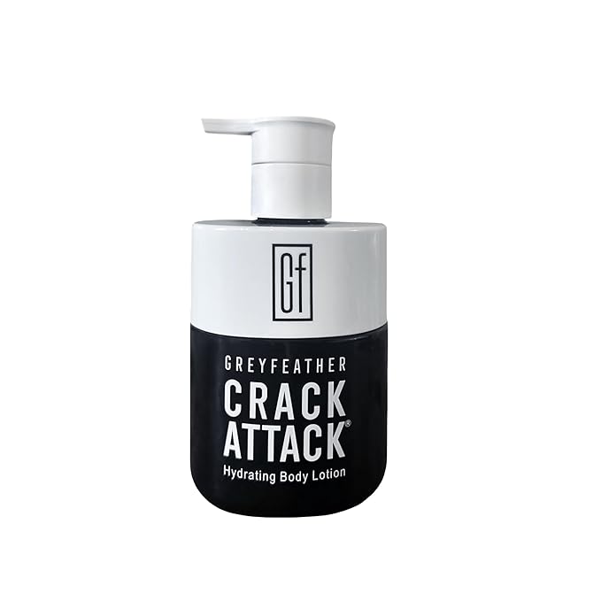 Greyfeather Crack Attack Hydrating Body Lotion for Dry Cracked Skin – Fast Absorbing, Mint Scented, Non-Greasy Moisturizer with Aloe, Shea Butter – Heals Hands, Feet, Elbows, Full Body Repair