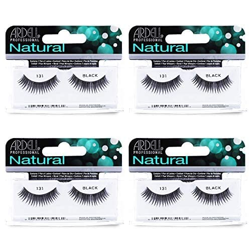Ardell Natural False Eyelashes 131 Black - Soft & Wispy Volume Strip Lashes, 4 Pack