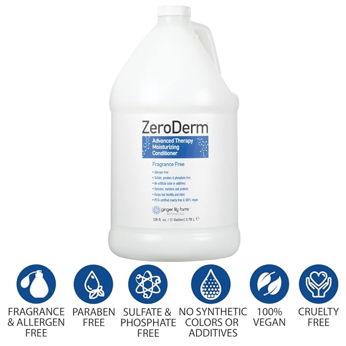 Ginger Lily Farms Botanicals ZeroDerm Advanced Therapy Moisturizing Conditioner for All Hair Types 100 Vegan CrueltyFree Fragrance Free 1 Gallon Refill Pack of, White, Unscented, 4 Count, (Pack of 4)