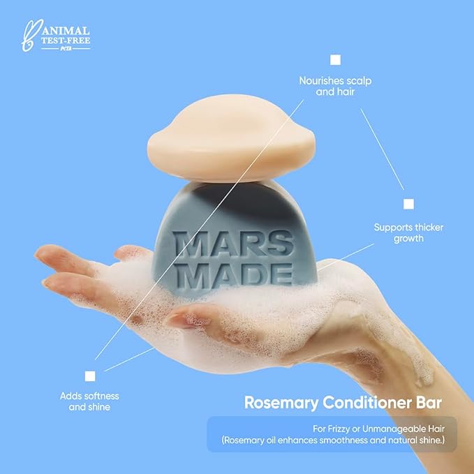 MARS MADE Rosemary Conditioner Bar - Soothing & Stimulating Natural Deep Conditioner for All Hair Types - Hair Growth Moisturizing Cleansing Solid Soap Bar Zero Waste, No Animal Trials 3.5 oz
