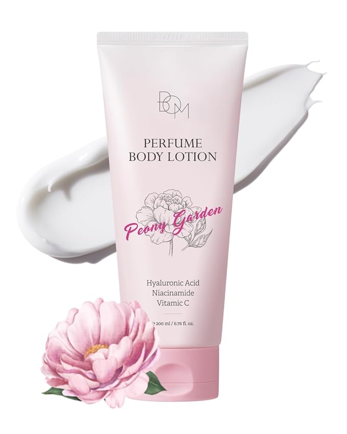 BOM Peony Garden Perfume Body Lotion 6.76 Fl Oz, Floral Scented Body Cream with Hyaluronic Acid, Niacinamide & Vitamin C, Long-Lasting Moisture & Fragrance, Non-Sticky & Smoothing, Korean Skincare