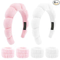 SPA Headbands for Washing Face Makeup Headbands with Bow Hair Band Women Facial Head Band Wrist Towel Wraps For Shower Face Mask Pink White, 6 Pack
