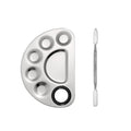 1Set of Semicircle 6-Dents Steel Nail Polish Cosmetic Makeup Blending Color Palette with Spatula, Painting Plate with Rod for Beauty Nail Art Salon Tool (Semi-circle six concave color palette)
