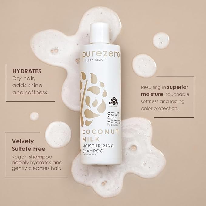 Purezero Coconut Milk BUNDLE [12oz Shampoo + Conditioner + 6 oz 9-in-1 Leave-in Conditioner] - Intense Hydration & Increased Shine