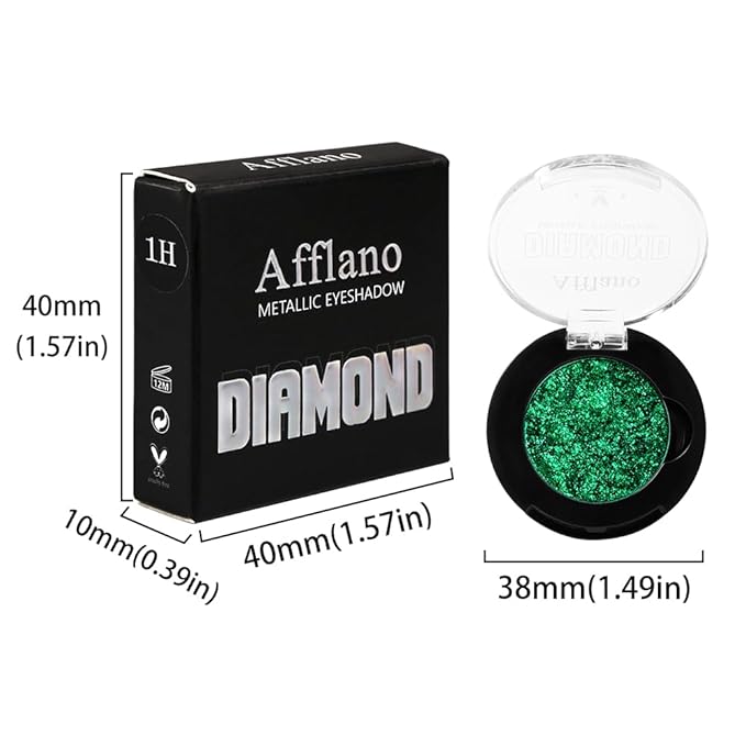 Afflano Green Glitter Eyeshadow Makeup, Chrome Emerald Green Eyeshadow palette Instant Color, Highly Pigmented, Metallic Viridian Shimmery Eye Shadow for St Patricks Wicked Sparkle Eye Face Makeup