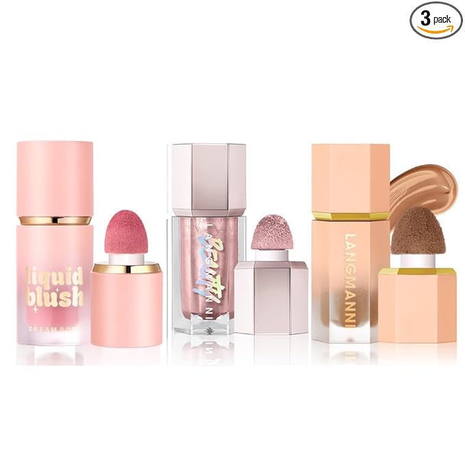 URQT Highly Pigmented Liquid Contour - Built-in Sponge Tip Sculpted Complexion Wand With Long Lasting Natural Buildable Highlighters and Bronzer (Contour+Blush+Highlighter)