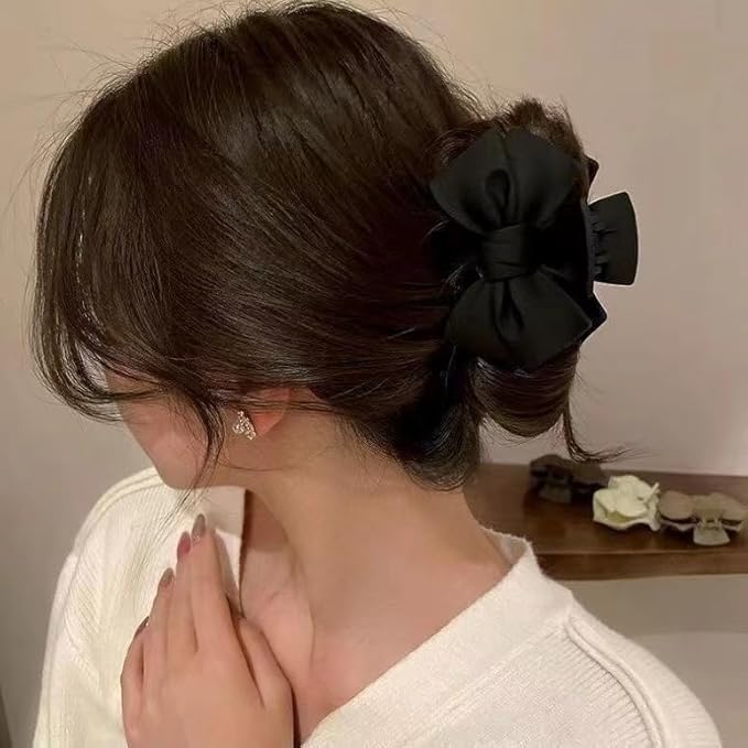Black Hair Claw Clips, Lightweight Big Strong Hold Nonslip Matte Claw for Thick Hair & Thin Hair & Curly Hair, 90's Vintage Jaw Clips, With Organza Storage Bag