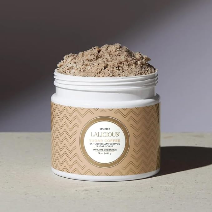 LALICIOUS Sugar Coffee Extraordinary Whipped Sugar Scrub - Cane Sugar Body & Foot Scrub, Exfoliating & Moisturizing Skin Care with Coconut Oil & Honey, No Parabens | TRAVEL SIZE (2oz)