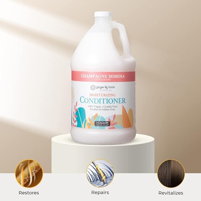 Ginger Lily Farms Botanicals Moisturizing Conditioner for Dry Hair, Champagne Mimosa, 100% Vegan & Cruelty-Free, Citrus Blend Scent, 1 Gallon (128 fl oz) Refill
