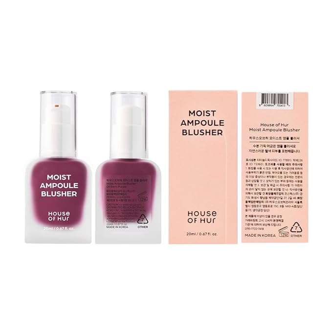 House of Hur Moist Ampoule Blusher with 50% Moisture Essence | Hydrating & Long-Lasting Blush | 0.68fl.oz (9 Shades) (Berry Purple)