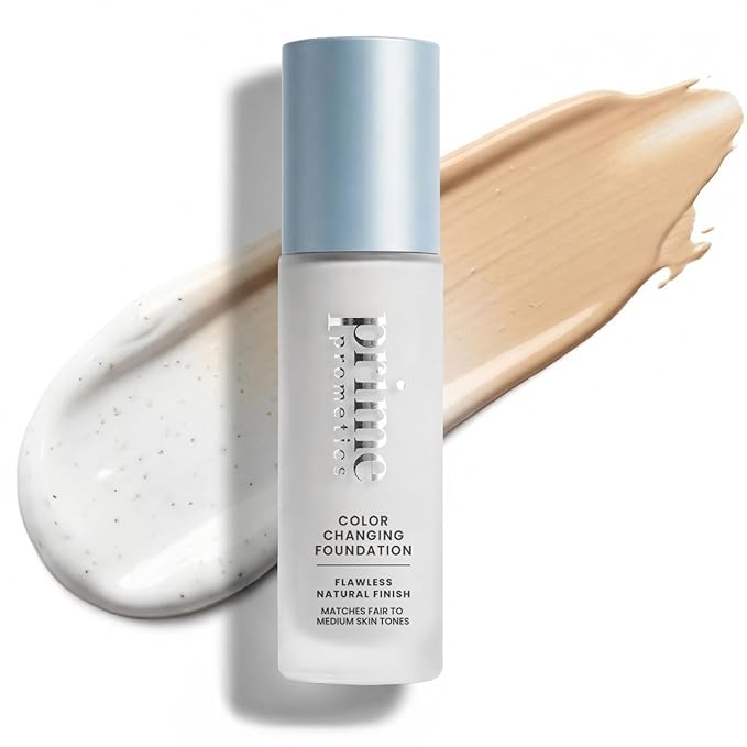 Prime Prometics Color Changing Foundation for Mature Women – Instantly Adapts to Your Skin Tone – Buildable Light-to-Medium Coverage – 12-Hour Wear – Natural Dewy Finish – Hypoallergenic