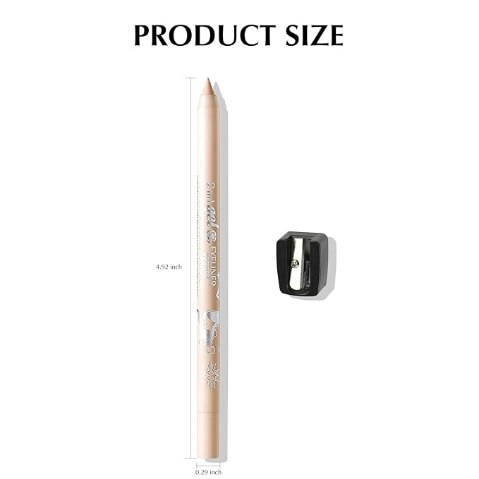 2 PCS Nude Waterline Eyeliner Pencil, Cream Gel Eyeliner Smooth Waterproof Smudge-Proof Lasting Ultra-Pigmented Eye Brightener Pen with Sharpener Makeup for women Multi-Use Eye Liner Crayon