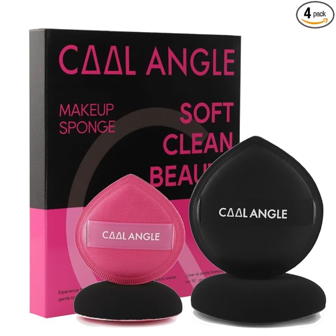 COOL-ANGLE 4Pack Makeup Sponge Latex-Free Soft Blender Sponge Perfect for Foundation Concealer Cream Powder, Beauty Sponge Set for Long-lasting and Natural Makeup, 2X-Large Black and 2 Medium Pink
