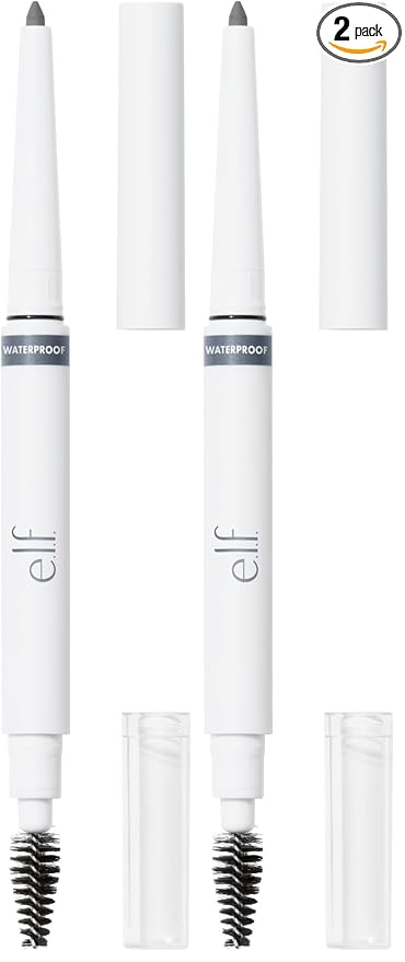 e.l.f. Instant Lift Waterproof Brow Pencil, Dual-Ended Precision Brow Pencil For Shaping & Defining Eyebrows, Vegan & Cruelty-Free, Grey (Pack of 2)