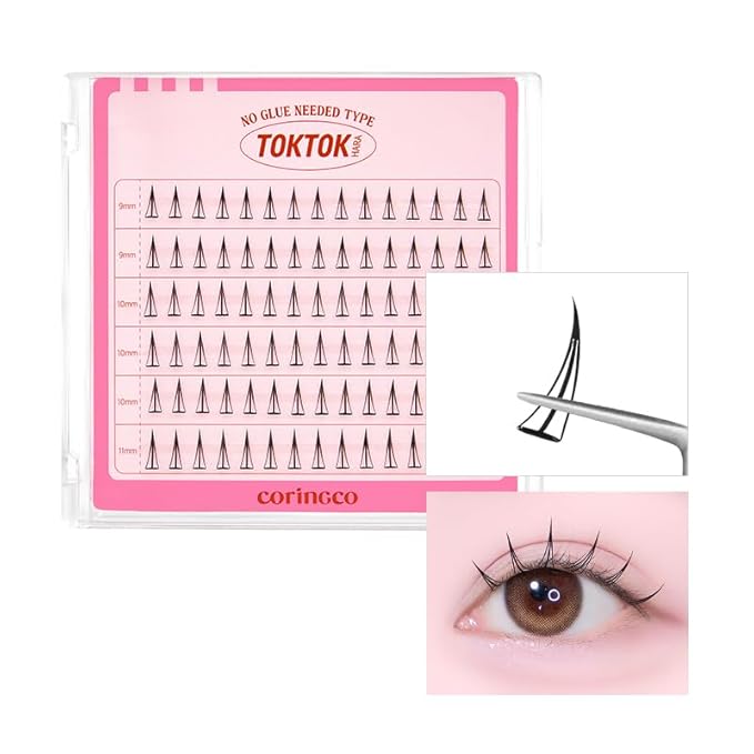 CORINGCO Toktok Hara Light Self Adhesive False Eyelashes, Natural Look, No Glue Needed, Assorted Set of 9/10/11mm, Reusable Lash Clusters Kbeauty - Filter - no glue