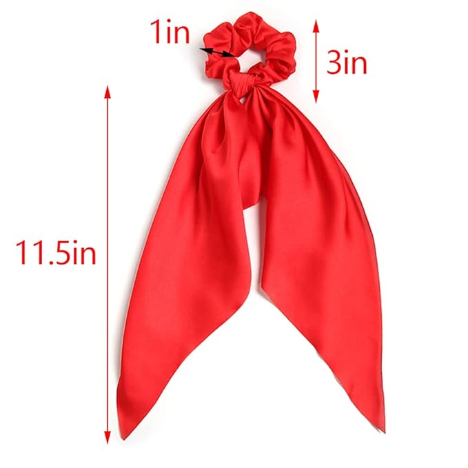 Pack of 2 Knotted Bow Hair Scrunchies Elastic Hair Scarf Black Hair Ties Bands Satin Hair Ribbon Scrunchy Red Ponytail Holder for Women and Girls (Red)