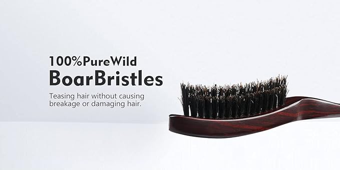 PERFEHAIR 100% Pure Boar Bristle Teasing Hair Brush with Wooden Handle, 3 Row Slim Backcombing Brush, 8.8 inch