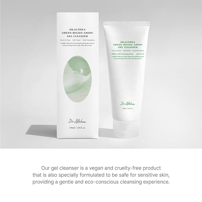 Dr.Althea Green Relief Amino Gel Cleanser | Lightweight & Hydrating Makeup Remover | Daily Face Wash with Hyaluronic Acid | Korean Vegan Skincare for All Skin Types | 3.38 Fl Oz