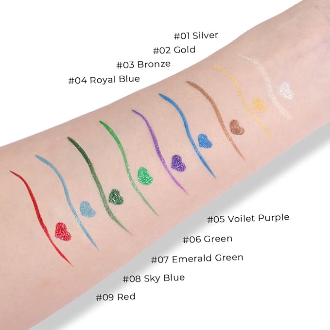 Red Metallic Glitter Liquid Eyeliner Pen – Long-Lasting Sparkly Waterproof Eyeliner for Women & Men – Tattoo-Effect Eye Makeup for Parties – Delineador de ojos líquido con 09