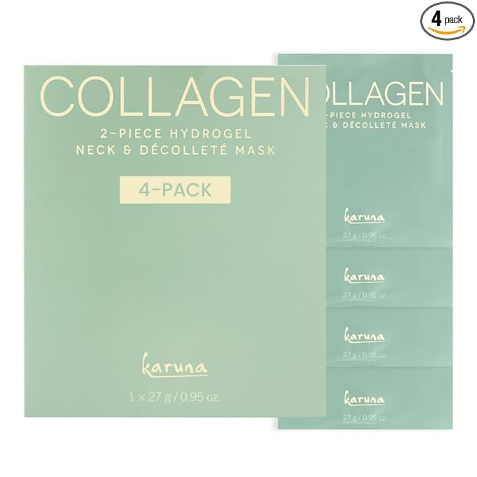 Karuna Collagen Neck & Chest Hydrogel Mask 4-Pack | Firming & Hydrating K-Beauty Masks with Collagen, Peptides & Niacinamide | For Wrinkles & Sagging Skin | Cruelty-Free