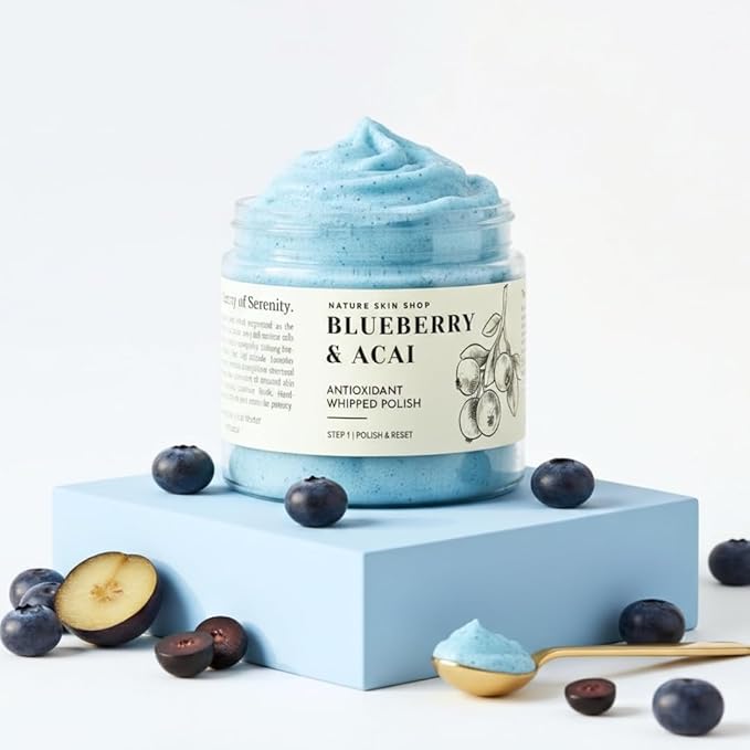Nature Skin Shop Blueberry Whipped Sugar Scrub, 8oz Foaming Body Polish for Exfoliating & a Healthy Glow