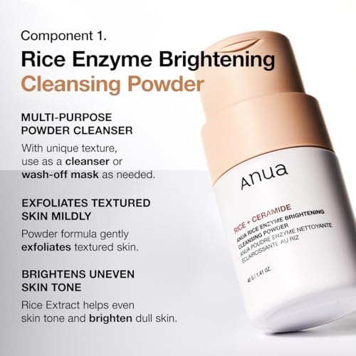 Anua Rice Skin Care Set – Rice Cleansing Powder Face Wash, Korean Milky Toner & Hydrating Serum with Ceramide, Hyaluronic Acid, Brightening for a Glass Skin Look, Non-Comedogenic, Korean Skincare