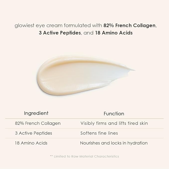 glowiest Dream Glow Collagen 82 Eye Cream- French Collagen eye cream Dark Circle under eye treatment korean eye cream, Glowing Day and Night Care Not Tested on Animals -0.7oz./20g
