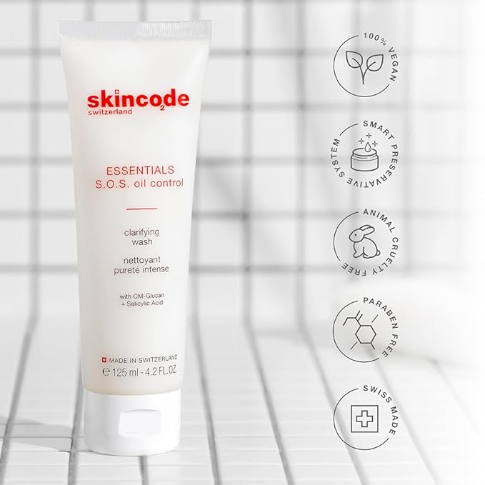Skincode S.O.S Oil Control Clarifying Wash - Pore-Refining, Breakout-Reducing Cleanser | Advanced Pore-Cleansing Formula | Dermatologist Tested, Free from Parabens & Fragrance (4.2 Oz / 125 mL)