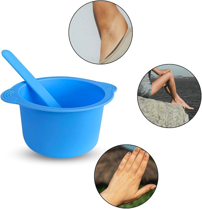 KVZVK Silicone Wax Bowl with Spatula Sticks for Hair Removal, Replacement Non-Stick Liner for Wax Warmer (blue)