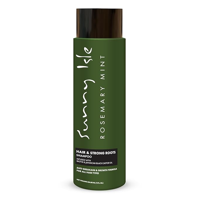 Sunny Isle Rosemary Mint Hair & Strong Roots Shampoo - Anti-Breakage, Growth, Biotin, Castor Oil - 12oz