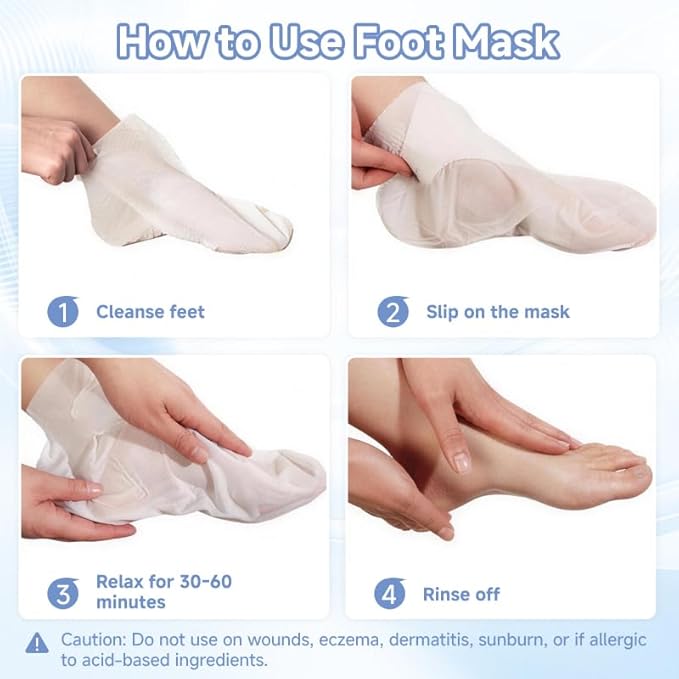 4Pairs PDRN & Collagen & Niacinamide Foot Mask | Foot Peeling and Dead Skin Removal*, Relief Dry and Cracked Feet Skin | Urea, Shea butter, Coconut oil, Salicylic Acid, Hyaluronic | Korean Feet Care