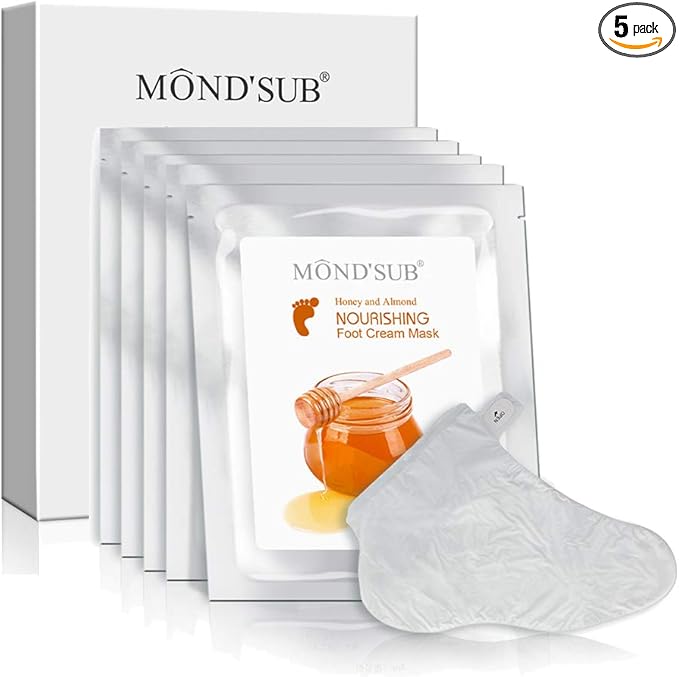 5 Pairs of MOND'SUB Honey & Almond Nourishing Foot Masks - Baby Foot Moisturizing Mask for Dry Skin to Removing Dead Skin & Repairing Rough Heels & Foot Crack