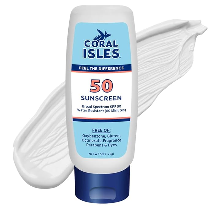 Coral Isles Sunscreen SPF 50 | Hawaii Reef Act Compliant | Octinoxate & Oxybenzone Free | Broad Spectrum UVA/UVB Protection | Water Resistant 80 Min. | Fragrance Free | 6 Fl Oz Lotion